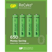 Resim GP Batteries Recyko 650 Aaa Ince Kalem Ni-mh Şarjlı Pil, 1.2 Volt, 4'lü Kart 