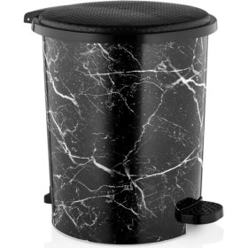 Resim Siyah Mermer Desenli Pedallı Çöp Kovası 22L, Şık ve Kullanışlı Ev ve Ofis Için 