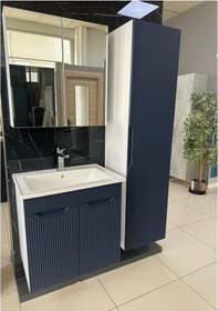 Resim Banyo Dolabı Aynalı Boy Dolaplı Membran Kapaklı 65 Cm Mavi 