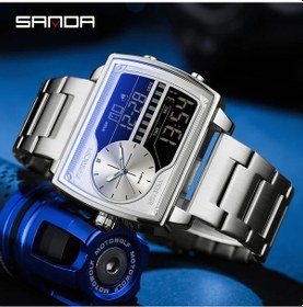 Resim Oldfriend Erkek Sanda Saati Gümüş Siyah Çift Ekranlı Su Geçirmez Terlemeye Dayanıklı Spor Saati Tatil Hediyesi Diğer 