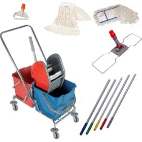 Resim Safell Çift Kovalı Krom Temizlik Arabası Metal Paspas Arabası Presli 25 Lt 6'lı 