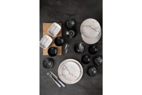 Resim Acar 25 Parça Stoneware Majori Siyah Beyaz Kahvaltı Takımı 10455 