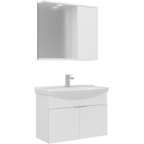 Resim Orka Purus 80 cm Kapaklı Aynalı Dolaplı Banyo Dolabı Takımı | Spot Aynalı | Beyaz 