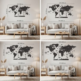 Resim Ahşap Dünya Haritası - Çok Katmanlı 3D Ahşap Duvar Dekoru (Tuana) - 200x107 cm / İngilizce 