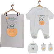 Resim Pia Baby Erkek Bebek Ekru İsme Özel Battaniyeli Tulum Seti Gl 1932-03 