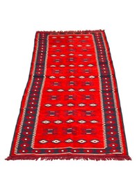 Resim Etnik Motifli Otantik Dekoratif Kilim Desenli Halı 80cmx300cm M1 Kırmızı 