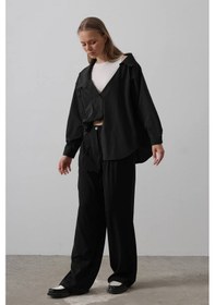 Resim Oversize Akışkan Kumaş Uzun Kollu Rahat Kalıp Gömlek Siyah 