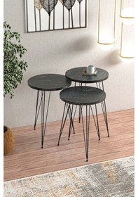 Resim Bendir Metal Ayaklı Zigon Sehpa Siyah 