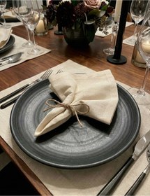 Resim MiniStand Ham Bez Servis Peçetesi 6’lı Set 40x40 cm Naturel Kumaş Masa Sunum Peçetesi, Şık Sofra Aksesuarı 