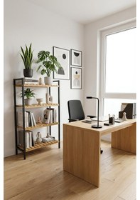 Resim 4 Katlı Metal Ofis Kitaplığı, Doğal Ahşap Raf, 4 Katlı Kitap Dosya Rafı - Depo, Arşiv, Siyah 