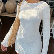 Resim Kadınlar İçin Seksi Sırtı Açık Parti Elbisesi - Uzun Kollu Bodycon Gece Gecesi, Makinede Yıkanabilir Resmi ve Günlük Giyim, Akşam Yemeği, Şık Görünüm, Omuz Açık Yaka, Nefes Alabilen Kumaş, Moda Tutkunları İçin Trend Kıyafet 