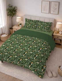 Resim Evmila Minik Mantarlar Desenli Nevresim Takımı - 220x240 Cm Nevresim + 50x70 Yastık kılıfı + 180x200 Cm Çarşaf 