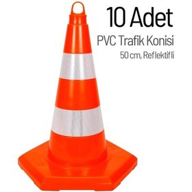 Resim 10 Adet PVC Trafik Konisi 50 cm Reflektifli 6 Kenar Trafik Dubası 