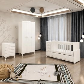 Resim Garaj Home Melina Yıldız 3 Kapaklı Bebek Odası Takımı - Beyaz 