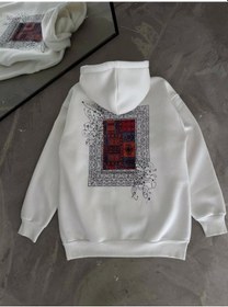 Resim Tua Moda Uzun Kol Kapşonlu Ön Ve Arka Baskılı Sweatshirt - Beyaz Beyaz 