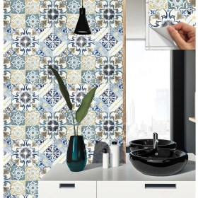 Resim Tink Kendinden Yapışkanlı Banyo Mutfak Kaplama Fas4 Retro Desenli Pvc Karo 30x30 cm 11 Adet 1m2 