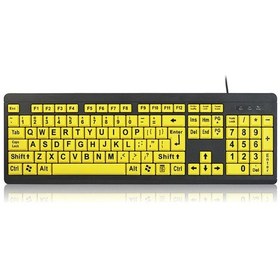Resim Geeroyoo Kablolu Usb Büyük Baskı Bilgisayar Klavyesi Düşük Görme Engelli Kullanıcılar İçin Yüksek Kontrast 104 Tuşlu Harfler Yaşlı Erkekler İçin 