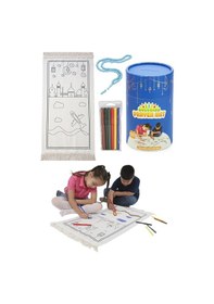 Resim İngilizce Boyamalı Yıkanabilir Eğitici Dini Oyuncak Çocuk Seccade Seti Mavi 