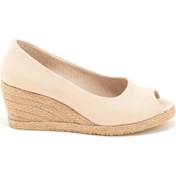 Resim Star Tombis Gerçek Elişi Burnu Açık Dolgu Topuk Keten Hasır Ayakkabı Handmade Bej 