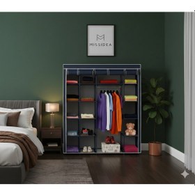 Resim Missidea Xtra Yandan Portatif Bez Dolap Metal İskeletli Askılı Raflı Kumaş Gardırop Lacivert Lacivert 
