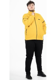 Resim Maraton Sportswear Büyük Beden Erkek Hakim Yaka Dar Paça Uzun Kol Basic Sarı Eşofman Takımı 21518-Sarı 
