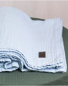 Resim 4 Katlı Müslin Yatak Örtüsü - Battaniye Pike %100 Organik Pamuk Dört Mevsim Yumuşak Tek Kişilik Açık Mavi 