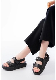 Resim Siyah Günlük Dolgu Topuk Toka Aksesuarlı Kadın Sandalet Siyah 
