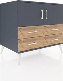 Resim Kronos Şifonyer 2 Raflı 4 Çekmeceli 2 Kapaklı 88x59x80 Antrasit-antrasit/çam Antrasit/çam 