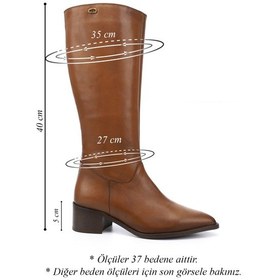 Resim Gönderi R Kadın Taba Sivri Burun Kalın Topuklu Hakiki Deri Çizme Gkzc13452511 Taba 