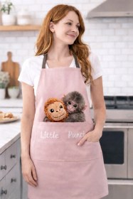 Resim Cepli Krem Pudra Sevimli Little Punch Ve Orangutan Baskılı Mutfak Önlüğü Seti Bej 