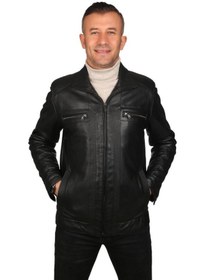 Resim Hakiki Deri Siyah Erkek Deri Mont 