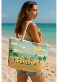 Resim Prendi Home Hello Summer Büyük Boy Piknik Ve Plaj Çantası Halat Saplı 55x36x15 Cm Çok Renkli 