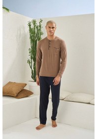 Resim Kocabey 9220 Erkek Midi Yaka Uzun Kol Pijama Takım Necafe 