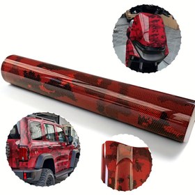 Resim Araçlar için Kırmızı Kamuflaj Piton Desenli Vinil Kaplama - PET Kendinden Yapışkanlı, Yüksek Parlaklık, Su Geçirmez, Çizilmeye Dayanıklı ve Nefes Alabilir Araba/Motosiklet/Elektrikli Araç Gövde Filmi, İç ve Dış Modifikasyon için, 30,0cm x 150,01cm 
