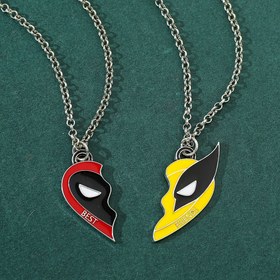 Resim 2 Adet Marvel Deadpool ve Wolverine Aşk Kalp Kolyesi, Çinko Alaşımlı, Tomboy Karikatür Stili, Tüm Mevsimler, Günlük ve Hediye Durumları İçin Avrupa Amerikan Filmi İlhamlı Takı En İyi Arkadaşlar İçin 