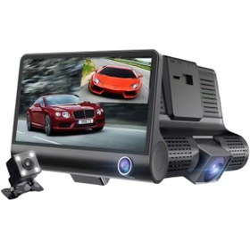 Resim BLG ELEKTROİNK 4 İnc Geniş Ekran 3 Kameralı Araç İçi Kamera Yol Kayıt Kamera Cam Sticker Hediye 