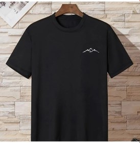 Resim Guılan Erkek Yazlık %100 Pamuk Spor Tişört - Dağ Desenli Rahat Kısa Kollu Üstblack Black 