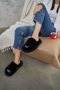 Resim Puffy Siyah Peluş Ev Terliği 