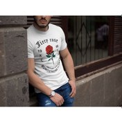 Resim Erkek Bisiklet Yaka Baskılı Oversize T-shirt - Beyaz Beyaz 
