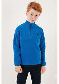 Resim Lela Yumuşak Dokulu Fermuarlı Dik Yaka Şardonlu Kışlık Unisex Çocuk Polar 5905002 Saks 