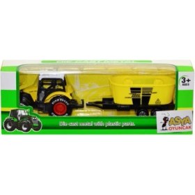 Resim Asya Oyuncak 18 cm Römorklu Metal Traktör 955-167-SARI 