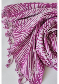 Resim Jakarlı Müslin Peştemal-yaprak Desen-90x170 Cm Fusya Fuşya 