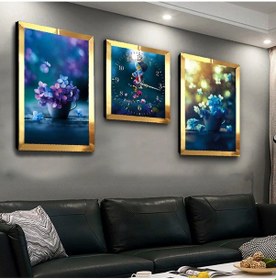 Resim VAZO ÇİÇEK PLEKSİ KENAR 3'LÜ MDF TABLO VE SAAT SETİ 