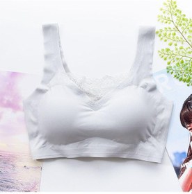 Resim Gümüş Gri Kadın Büyük Boy Spor Sutyen Darbeye Dayanıklı Kablosuz Toplamak Sutyen Dikişsiz Ince Bralette Tank Top Gri 