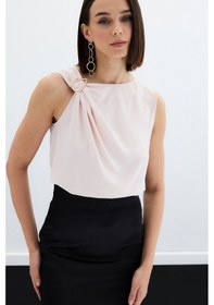 Resim Sateen Tek Omuz Detaylı Bluz - Pudra-136133 Pudra 