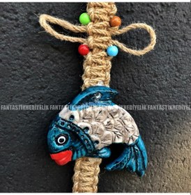 Resim Balık Nazar Boncuk Seramik Bahçe Balkon Kapı Duvar Süs Sarkaç (387073681) 