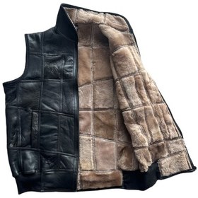 Resim Ln Leather Içi Kürk Hakiki Deri Yakalı Biye Triko Detaylı Siyah-Vizon Yelek 