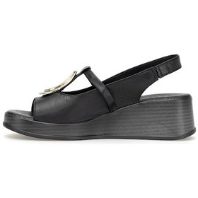 Resim Mammamia D26ys-5045 Kadın Hakiki Deri Dolgu Topuk Sandalet Siyah 