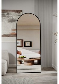 Resim Evdemo Pamir Siyah Metal Çerçeveli Ayaklı Oval Boy Aynası 180x70 Cm Siyah 
