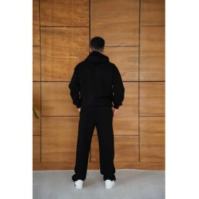 Resim Marsilyan Kapüşonlu Eşofman Takım Örümcek Ağı ve Neon Yeşil Baskılı Kanguru Cepli Oversize Rahat Kalıp, Premium Üç Iplik Kumaş - Siyah - 